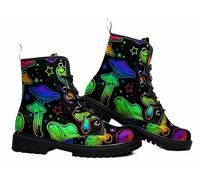 Maimeili Botas Tobilleras Estampadas Mujer con Flores, Setas, Animales y Colores Lisos Plataforma Atadas Cuero Botas Combate Casual Diarias Fiesta Halloween Navidad