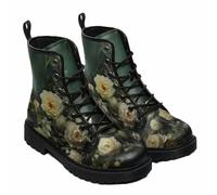 Maimeili Botines de tobillo estampados para mujer con flores, rosas y calaveras - Plataforma casual colorida de cuero para viajes, diario, fiestas, Halloween y Navidad