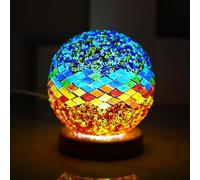 Maimeili Lámpara de mosaico azul mediterráneo Vintage retro teñido turco marroquí bohemia lado cama vidrio colorido hecho a mano con base de madera USB carga decoración luz para