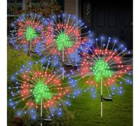 Maimeili Luzes solares coloridas para la decoración del jardín 600 led luces de hadas Starburst lámpara de fuegos artificiales al aire libre Pathway Lighting 8 modos diferentes Impermeable 4 Pack