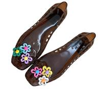 Maimeili Sandalias de gelatina de las mujeres con dedo del pie cuadrado redondo hueco fuera zapatos planos ortopedia malla estilo bohemio para vestidos playa vacaciones resort de verano