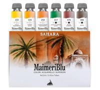 Maimeri BLU, Acuarelas de Bellas Artes, Set Sáhara, Caja de cartón, Colores Surtidos, 6 Unidades 12ml, Multicolor, 12 ml