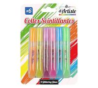 MAIN D'ARTISTE - Pack de 12 Kit de 6 Tubos de Pegamento con Purpurina - Pasatiempo Creativo - Lavable y Fácil de Usar - Neón - Actividades Manuales - Adultos - Niños - A Partir de 4 años