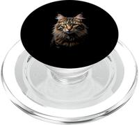 Maine Coon Cat - Arte facial realista negro PopSockets PopGrip para MagSafe