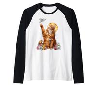 Maine Coon Cat Coquette Cristiano Rosario Crucifijo Camiseta Manga Raglan