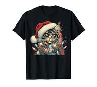 Maine Coon Cat Masticar Navidad Luz Navidad Navidad Navidad Divertido Lindo Camiseta