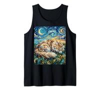 Maine Coon Cat Noche Estrellada durmiendo Felino Obra de Arte Camiseta sin Mangas