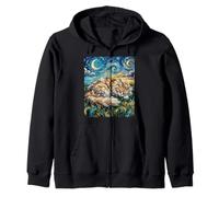 Maine Coon Cat Noche Estrellada durmiendo Felino Obra de Arte Sudadera con Capucha