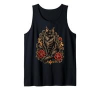 Maine Coon Cat Rose Gótico Tatuaje Estilo Vintage Pet Art Camiseta sin Mangas