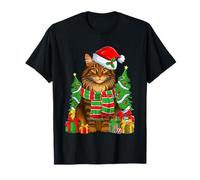 Maine Coon Cat & Santa Hat Merry Christmas Pijamas Navidad Niños Camiseta