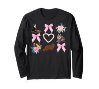 Maine Coon Cat Toile Art con Lazos Rosas y Rosas Manga Larga