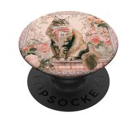 Maine Coon Cat Toile Art con Lazos Rosas y Rosas PopSockets PopGrip Adhesivo
