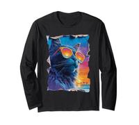 Maine Coon con Gafas de Sol Sunset Beach Tropical Summer Vibes Manga Larga