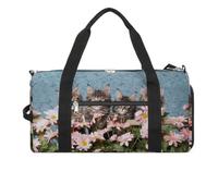 Maine Coon Kittens behind Daisies Flowers Funny Gym Bag with Shoe compartment Travel Duffel Bag Weekender Overnight Bag Yoga Bag