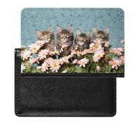 Maine Coon Kittens behind Daisies Flowers Funny Passport Case Cover And Vaccine Card Organizer Holder Travel Protector Bag Wallet Printed