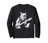 Maine Coon Kitty Cat Rock Guitarra Eléctrica Metal Diseño Punk Manga Larga