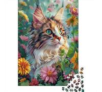 Maine Coon Rompecabezas Wildflower Cat Art 1000 Piezas Papel Reciclado para Mujeres, Regalos para Hombres Rompecabezas Juego Educativo Y Desafiante 70x50cm/1000pcs