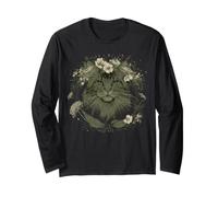 Maine Coone Cat Lovers Botanical Feline Flowers Manga Larga