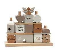 Mainely Personalizable Casa apilable de Madera Torrone - Desarrollo de Las Habilidades motoras - A Partir de 18 Meses - Personalizable con Nombre y Detalles de Nacimiento - Label Label