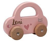 Mainely Personalizable Coche de Juguete de Madera Rosa - Regalo para Nacimiento y Bautizo - para niños a Partir de 18 Meses - Personalizado con Nombre Impreso - Label Label