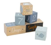 Mainely Personalizable Juego de Bloques de hitos Azul - Cubos de Madera con números y Motivos - para recién Nacidos y bebés - Personalizado con Nombre - Label Label