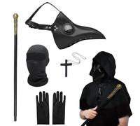 MAINOSHY Juego de 6 máscaras de médico de la peste para Halloween, máscara de nariz larga, pico de pájaro, máscara steampunk con capa, collar de crucifixión, guantes negros, cetro, accesorios de