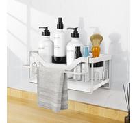 MainPi Organizador Bajo Fregadero Con Soporte Esponja y Toallero, Bandeja Drenaje, Porta Estropajos, Almacenamiento Cocina (Blanco)