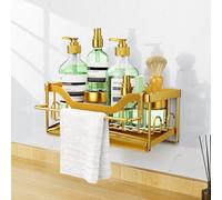 MainPi Organizador Bajo Fregadero Con Soporte Esponja y Toallero, Bandeja Drenaje, Porta Estropajos, Almacenamiento Cocina (Dorado)