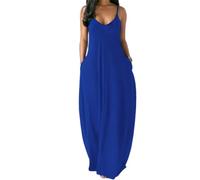 MAINPICK Vestido largo de verano para mujer, con tirantes delgados, con bolsillos, talla grande, holgado, liso, vestido largo de verano, azul, XXXXXL