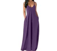 MAINPICK Vestido largo de verano para mujer, con tirantes delgados, con bolsillos, talla grande, holgado, liso, vestido largo de verano, Morado (, XXXXXL