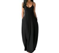 MAINPICK Vestido largo de verano para mujer, con tirantes delgados, con bolsillos, talla grande, holgado, liso, vestido largo de verano, Negro, XXXL