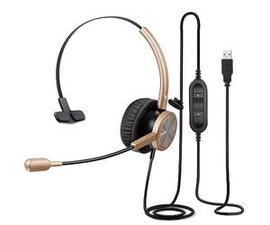 MAIRDI Auriculares USB para teléfono con micrófono sobre la cabeza, auriculares para computadora con control de volumen para llamadas de oficina, auriculares para PC con micrófono con cancelación de