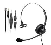 Mairdi Cisco - Auriculares con micrófono con cancelación de Ruido, con Conector RJ y Clavija de 3,5 mm para teléfonos fijos y teléfonos móviles, Smartphones, PC, portátiles, Tablets