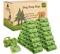 MAISITOO Bolsas para Excrementos de Perro, 600 Unidades/24 Rollos Bolsas para Caca de Perro con 1 dispensador, Hecho de la Mezcla de almidón de maíz, Extra Gruesa Prueba de Fugas, Fuerte y a Prueba