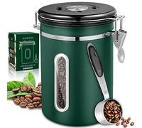 MAISITOO Bote para Café, 1.8L Tarro Hermético, Recipiente de Acero Inoxidable con Ventana Transparente y Cuchara, Rastreador de Fecha, para Grano o Té
