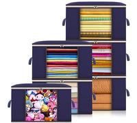MAISITOO Cajas Almacenaje Ropa 6 Piezas, 90L Almacenaje Bajo La Cama, Grandes Cajas de Almacenaje Ropa con Mango Reforzado, Bolsa de Almacenamiento de Ropa para Guardar Ropa, Edredones,Azul