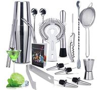 MAISITOO Coctelera,Juego de Mezcla de cócteles,de 20 Piezas para Barman,Cocktail Kit de Acero Inoxidable con Agitadores 750ml,Colador,Manual de cócteles,Bar,Hogar