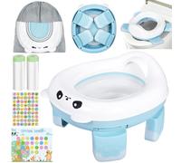 MAISITOO Orinal Infantil 3 en 1 para Niños - Reductor WC Portátil Plegable con Bolsa de Transporte, 2 Rollos de Bolsas Desechables, Pegatinas de Recompensa y Base Antideslizante (Azul)