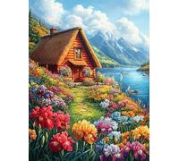 Maison au Bord du lac de montagne Puzzle 500 Piezas Papel Adolescentes Mitos fantásticos Cuento De Hadas Actividad Familiar Educativa Mejora Coordinación Ojo-Mano Fiestas Navideñas 5
