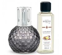 MAISON BERGER Juego de regalo de lámpara de discoteca con difusor catalítico redondo con recambio de 250 ml, lámpara neutralizadora de olores, fabricada en Francia (gris - polvo de ámbar)
