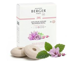 Maison Berger - Recambios Difusor Coche Sous les Magnolias - Pack de 2 Recargas Cerámicas, Difusión Pasiva 4 a 6 Semanas, Sin Líquido ni Batería