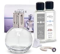 MAISON BERGER - Cofre Lámpara Berger Essentielle Ronde, 1 Lámpara + 1 Recarga Air Pur 250ml + 1 Recarga de Fragancia Caresse de Coton 250 ml - Difusión Fina, Homogénea y Duradera