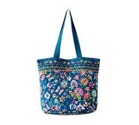 Maison d' Hermine Bolsas de compras acolchadas de algodón con bolsillos con cremallera, bolsa pequeña, reutilizable, bolsa de comestibles, regalos de Pascua, 45 - Happy Florals - Azul, 17.7" L x 6.7