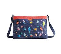 Maison d' Hermine Bolso de mano de algodón con correa ajustable para el hombro, bolso cruzado con cremallera y bolsillos deslizantes, regalos de Pascua, 12 - Birdies on Wire - Azul marino, 14.2"x3.9