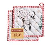 Maison d' Hermine Rural Christmas - Juego de 2 agarraderas con asa resistentes al calor para barbacoa, cocinar, hornear, parrilla, microondas, barbacoa, Acción de Gracias/Navidad (20 x 20 cm)