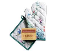 Maison d' Hermine Tropiques 100% algodón Pascua Juego de manopla de Horno (19cm x 33cm) y Soporte para ollas (20cm x 20cm) para Barbacoa | Cocinar | Hornear | Parrilla | Barbacoa, Primavera Verano