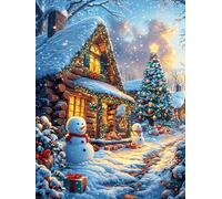 Maison de Noël Avec un Bonhomme de Neige Rompecabezas 300 Piezas Cartón para Parejas Mitos Cuento de Hadas Actividad Tiempo Libre Terapia Relajación Decoración Salón Regalo Sorpresa 300 PCS