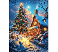 Maison de Noël Avec un sapin Rompecabezas 500 Piezas Cartón para Principiantes Mitos Animal Planta Días Lluviosos para Pasar Tiempo Vacaciones Fines De Semana Regalo Cumpleaños 500 PCS