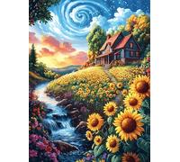 Maison de tournesols Avec un Ciel tourbillonnant Puzzle 300 Piezas Papel Adolescentes Mitos Cuento de Hadas Actividad Días Libres Actividad Mente Colección Rompecabezas Regalo Creati