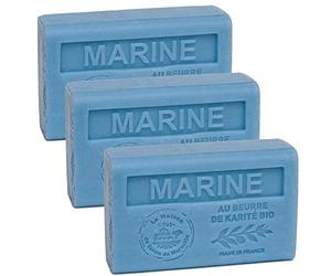 Maison du Savon de Marseille - Jabón francés hecho con manteca de karité orgánica - Hidratante para la piel suave - Aroma del mar - Barras de 125 gramos - Juego de 3